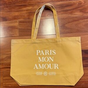 Sezane Paris Mon Amour yellow canvas tote bag